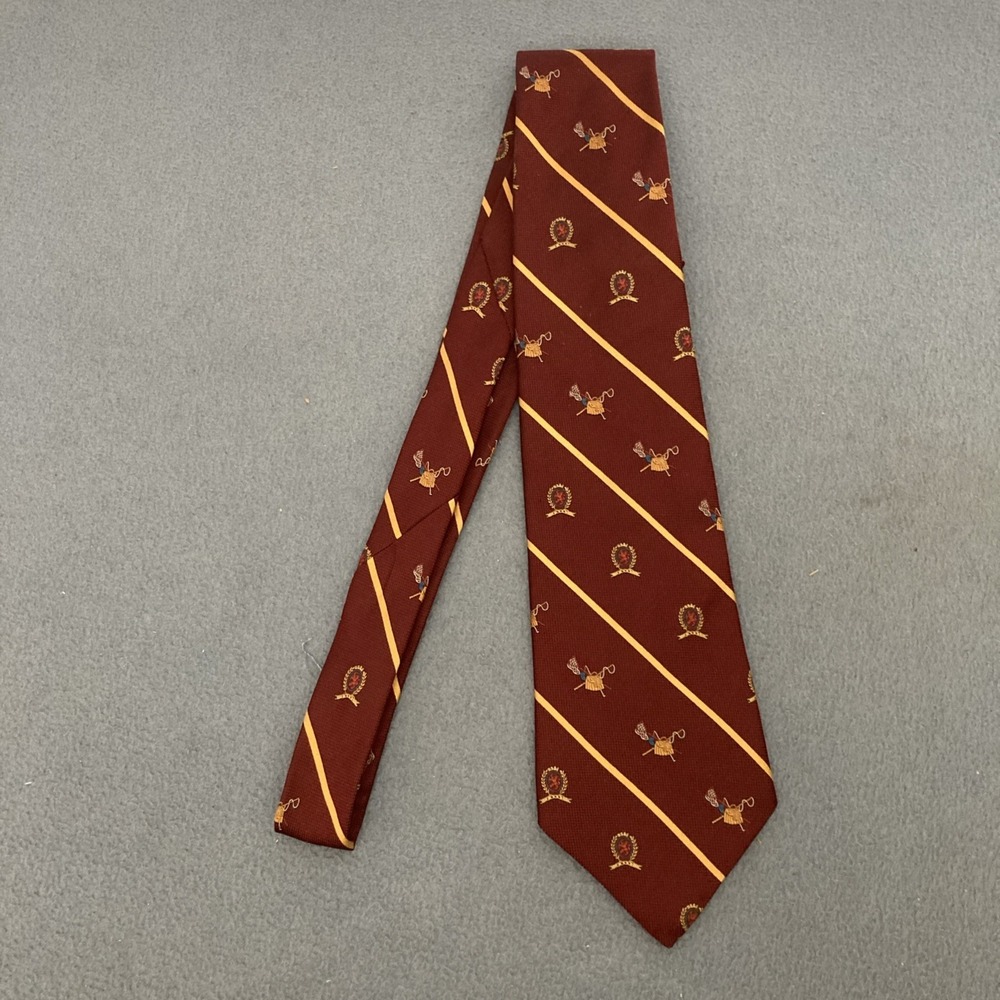 Tommy Hilfiger Maroon w/Gold Striped Fly Fishing Supplies & Logo Men's Silk Tie